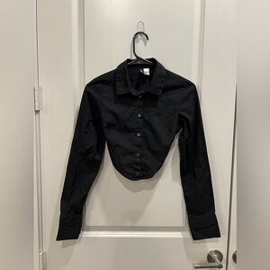 Cropped Cut Out Button Down Shirt